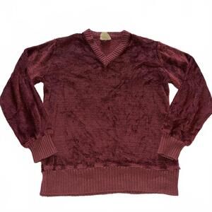 Vintage Saturdays Men's V-Neck Burgundy Sweater Size Small Cozy 70s Funky Soft